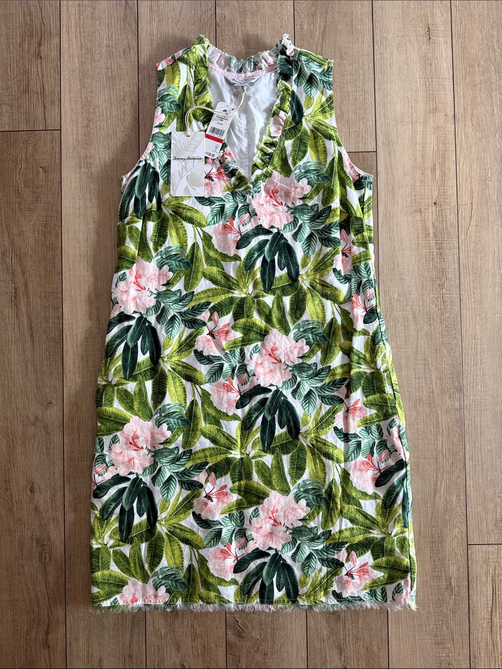 Tommy Bahama Tropical Floral Sleeveless Dress in Green and Pink